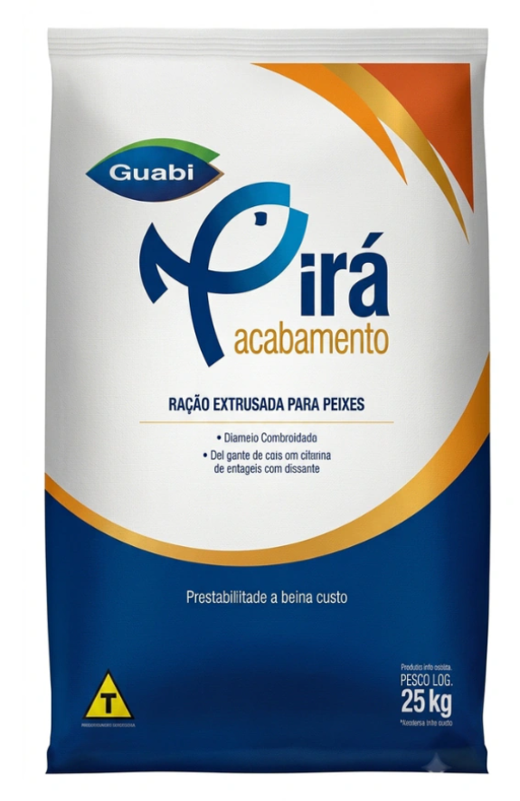 Saco de 25 kg da Ração Guabi Aqua Pirá Acabamento extrusada para peixes