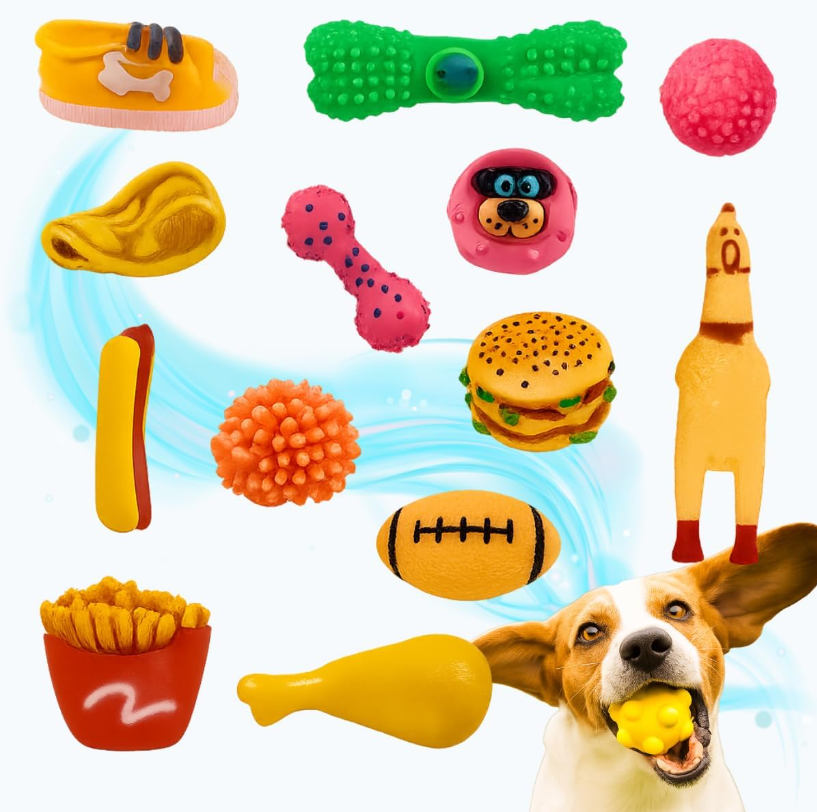 Kit 5un Brinquedos Mordedores para Cães Filhotes - Bolinha, Galinha Sonora e Formatos